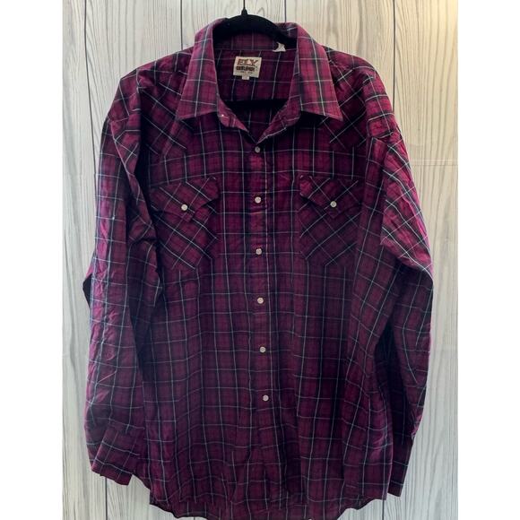 ELY Cattleman Men XXL  Red Plaid  Pearl Snap Long Sleeve Button Shirt Western - Picture 1 of 6